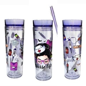 Nurse Life Acrylic Plastic Skinny Tumbler Cup 16oz Custom Design Purple